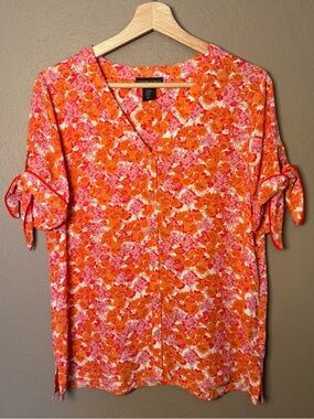 Cynthia Rowley Women's Floral Tie Sleeve Blouse Size Medium Vibrant Feminine